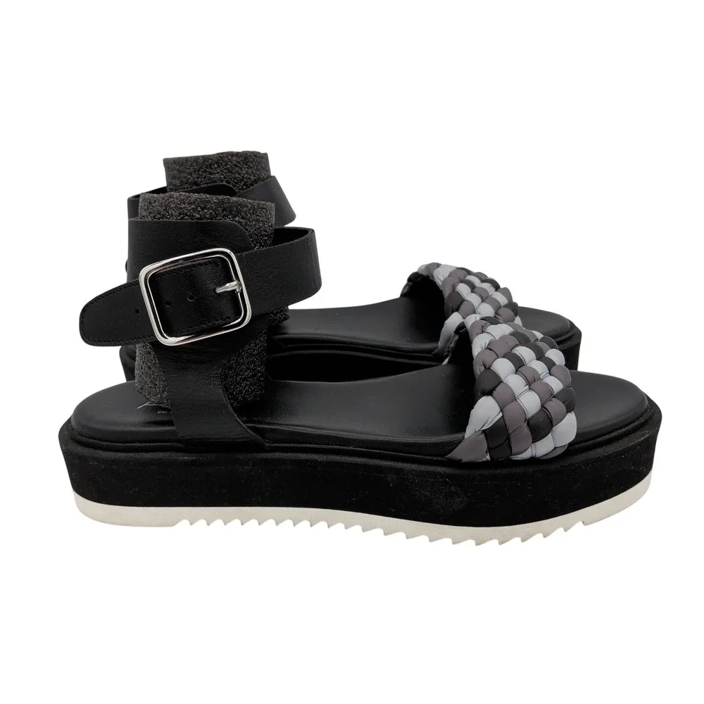 AGL Mirea Black Leather Braided Strap Platform Sandals Womens 37 D642040 Italy